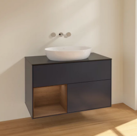 Тумба під раковину Villeroy & Boch Finion 100х50,1 см із підсвічуванням МДФ темно-синій матовий лак/скло чорне матове FA12GNHG