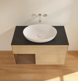 Тумба под раковину Villeroy & Boch Finion 100х50,1 см с подсветкой МДФ шпон дуба/стекло черное матовое FA12GNPC