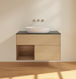 Тумба под раковину Villeroy & Boch Finion 100х50,1 см с подсветкой МДФ шпон дуба/стекло черное матовое FA12GNPC