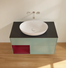 Тумба под раковину Villeroy & Boch Finion 100х50,1 см с подсветкой МДФ оливковый матовый лак/стекло черное матовое FA12HBGM