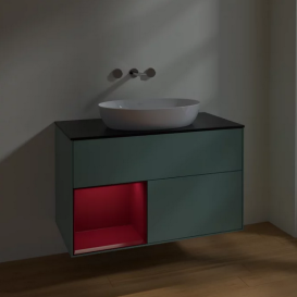 Тумба под раковину Villeroy & Boch Finion 100х50,1 см с подсветкой МДФ оливковый матовый лак/стекло черное матовое FA12HBGM