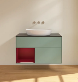 Тумба под раковину Villeroy & Boch Finion 100х50,1 см с подсветкой МДФ оливковый матовый лак/стекло черное матовое FA12HBGM