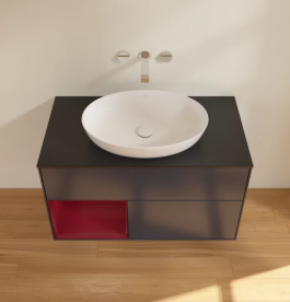 Тумба под раковину Villeroy & Boch Finion 100х50,1 см с подсветкой МДФ темно-синий матовый лак/стекло черное матовое FA12HBHG