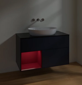 Тумба под раковину Villeroy & Boch Finion 100х50,1 см с подсветкой МДФ темно-синий матовый лак/стекло черное матовое FA12HBHG