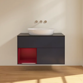 Тумба под раковину Villeroy & Boch Finion 100х50,1 см с подсветкой МДФ темно-синий матовый лак/стекло черное матовое FA12HBHG