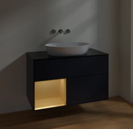 Тумба под раковину Villeroy & Boch Finion 100х50,1 см с подсветкой МДФ темно-синий матовый лак/стекло черное матовое FA12HFHG