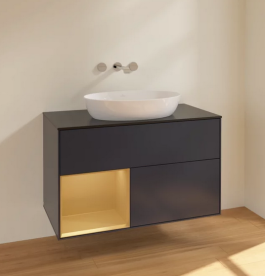 Тумба под раковину Villeroy & Boch Finion 100х50,1 см с подсветкой МДФ темно-синий матовый лак/стекло черное матовое FA12HFHG