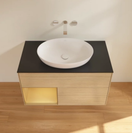 Тумба под раковину Villeroy & Boch Finion 100х50,1 см с подсветкой МДФ шпон дуба/стекло черное матовое FA12HFPC