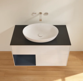 Тумба под раковину Villeroy & Boch Finion 100х50,1 см с подсветкой МДФ глянцевый белый лак/стекло черное матовое FA12HGGF