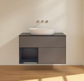 Тумба под раковину Villeroy & Boch Finion 100х50,1 см с подсветкой МДФ антрацит матовый лак/стекло черное матовое FA12HGGK