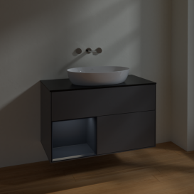 Тумба под раковину Villeroy & Boch Finion 100х50,1 см с подсветкой МДФ антрацит матовый лак/стекло черное матовое FA12HGGK