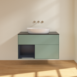 Тумба под раковину Villeroy & Boch Finion 100х50,1 см с подсветкой МДФ оливковый матовый лак/стекло черное матовое FA12HGGM