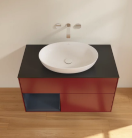 Тумба под раковину Villeroy & Boch Finion 100х50,1 см с подсветкой МДФ пион матовый лак/стекло черное матовое FA12HGHB