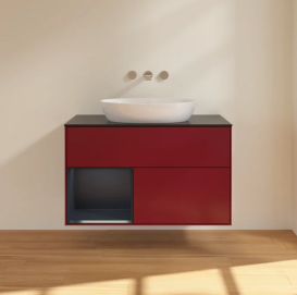 Тумба под раковину Villeroy & Boch Finion 100х50,1 см с подсветкой МДФ пион матовый лак/стекло черное матовое FA12HGHB