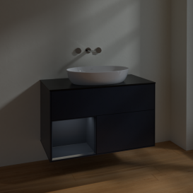 Тумба под раковину Villeroy & Boch Finion 100х50,1 см с подсветкой МДФ темно-синий матовый лак/стекло черное матовое FA12HGHG