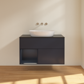 Тумба под раковину Villeroy & Boch Finion 100х50,1 см с подсветкой МДФ темно-синий матовый лак/стекло черное матовое FA12HGHG