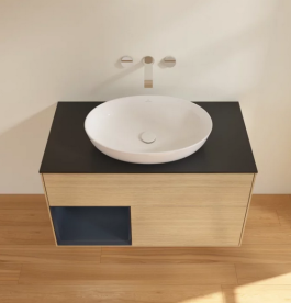 Тумба под раковину Villeroy & Boch Finion 100х50,1 см с подсветкой МДФ шпон дуба/стекло черное матовое FA12HGPC