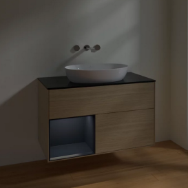 Тумба под раковину Villeroy & Boch Finion 100х50,1 см с подсветкой МДФ шпон дуба/стекло черное матовое FA12HGPC