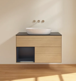 Тумба под раковину Villeroy & Boch Finion 100х50,1 см с подсветкой МДФ шпон дуба/стекло черное матовое FA12HGPC