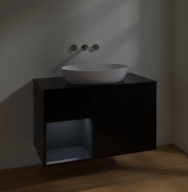 Тумба под раковину Villeroy & Boch Finion 100х50,1 см с подсветкой МДФ черный матовый лак/стекло черное матовое FA12HGPD