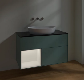 Тумба под раковину Villeroy & Boch Finion 100х50,1 см с подсветкой МДФ оливковый матовый лак/стекло черное матовое FA12MTGM