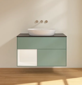 Тумба под раковину Villeroy & Boch Finion 100х50,1 см с подсветкой МДФ оливковый матовый лак/стекло черное матовое FA12MTGM