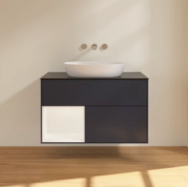 Тумба под раковину Villeroy & Boch Finion 100х50,1 см с подсветкой МДФ темно-синий матовый лак/стекло черное матовое FA12MTHG