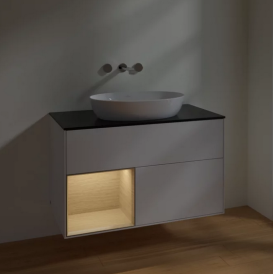 Тумба под раковину Villeroy & Boch Finion 100х50,1 см с подсветкой МДФ глянцевый белый лак/стекло черное матовое FA12PCGF