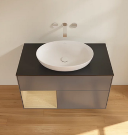 Тумба под раковину Villeroy & Boch Finion 100х50,1 см с подсветкой МДФ антрацит матовый лак/стекло черное матовое FA12PCGK