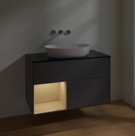 Тумба под раковину Villeroy & Boch Finion 100х50,1 см с подсветкой МДФ антрацит матовый лак/стекло черное матовое FA12PCGK