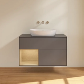 Тумба под раковину Villeroy & Boch Finion 100х50,1 см с подсветкой МДФ антрацит матовый лак/стекло черное матовое FA12PCGK