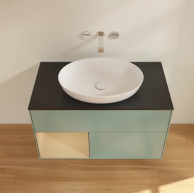 Тумба под раковину Villeroy & Boch Finion 100х50,1 см с подсветкой МДФ оливковый матовый лак/стекло черное матовое FA12PCGM