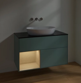 Тумба под раковину Villeroy & Boch Finion 100х50,1 см с подсветкой МДФ оливковый матовый лак/стекло черное матовое FA12PCGM