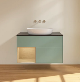 Тумба под раковину Villeroy & Boch Finion 100х50,1 см с подсветкой МДФ оливковый матовый лак/стекло черное матовое FA12PCGM