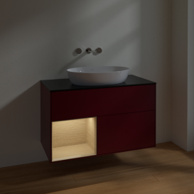 Тумба под раковину Villeroy & Boch Finion 100х50,1 см с подсветкой МДФ пион матовый лак/стекло черное матовое FA12PCHB