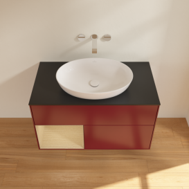 Тумба под раковину Villeroy & Boch Finion 100х50,1 см с подсветкой МДФ пион матовый лак/стекло черное матовое FA12PCHB