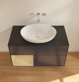 Тумба под раковину Villeroy & Boch Finion 100х50,1 см с подсветкой МДФ темно-синий матовый лак/стекло черное матовое FA12PCHG