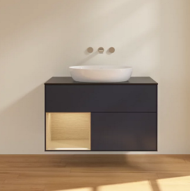 Тумба под раковину Villeroy & Boch Finion 100х50,1 см с подсветкой МДФ темно-синий матовый лак/стекло черное матовое FA12PCHG