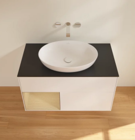 Тумба под раковину Villeroy & Boch Finion 100х50,1 см с подсветкой МДФ белый матовый лак/стекло черное матовое FA12PCMT