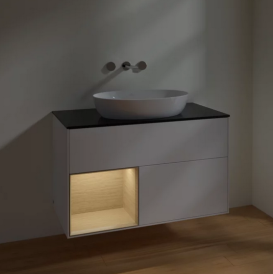 Тумба под раковину Villeroy & Boch Finion 100х50,1 см с подсветкой МДФ белый матовый лак/стекло черное матовое FA12PCMT