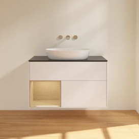 Тумба под раковину Villeroy & Boch Finion 100х50,1 см с подсветкой МДФ белый матовый лак/стекло черное матовое FA12PCMT