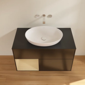 Тумба под раковину Villeroy & Boch Finion 100х50,1 см с подсветкой МДФ черный матовый лак/стекло черное матовое FA12PCPD