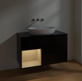 Тумба под раковину Villeroy & Boch Finion 100х50,1 см с подсветкой МДФ черный матовый лак/стекло черное матовое FA12PCPD