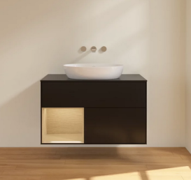 Тумба под раковину Villeroy & Boch Finion 100х50,1 см с подсветкой МДФ черный матовый лак/стекло черное матовое FA12PCPD