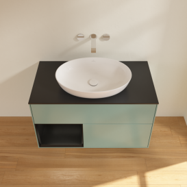 Тумба под раковину Villeroy & Boch Finion 100х50,1 см с подсветкой МДФ оливковый матовый лак/стекло черное матовое FA12PDGM