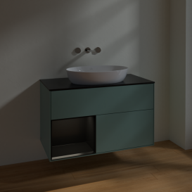 Тумба под раковину Villeroy & Boch Finion 100х50,1 см с подсветкой МДФ оливковый матовый лак/стекло черное матовое FA12PDGM