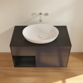 Тумба под раковину Villeroy & Boch Finion 100х50,1 см с подсветкой МДФ темно-синий матовый лак/стекло черное матовое FA12PDHG