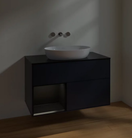 Тумба под раковину Villeroy & Boch Finion 100х50,1 см с подсветкой МДФ темно-синий матовый лак/стекло черное матовое FA12PDHG