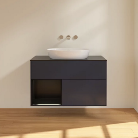 Тумба под раковину Villeroy & Boch Finion 100х50,1 см с подсветкой МДФ темно-синий матовый лак/стекло черное матовое FA12PDHG