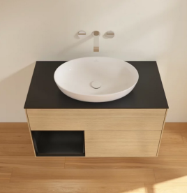 Тумба под раковину Villeroy & Boch Finion 100х50,1 см с подсветкой МДФ шпон дуба/стекло черное матовое FA12PDPC